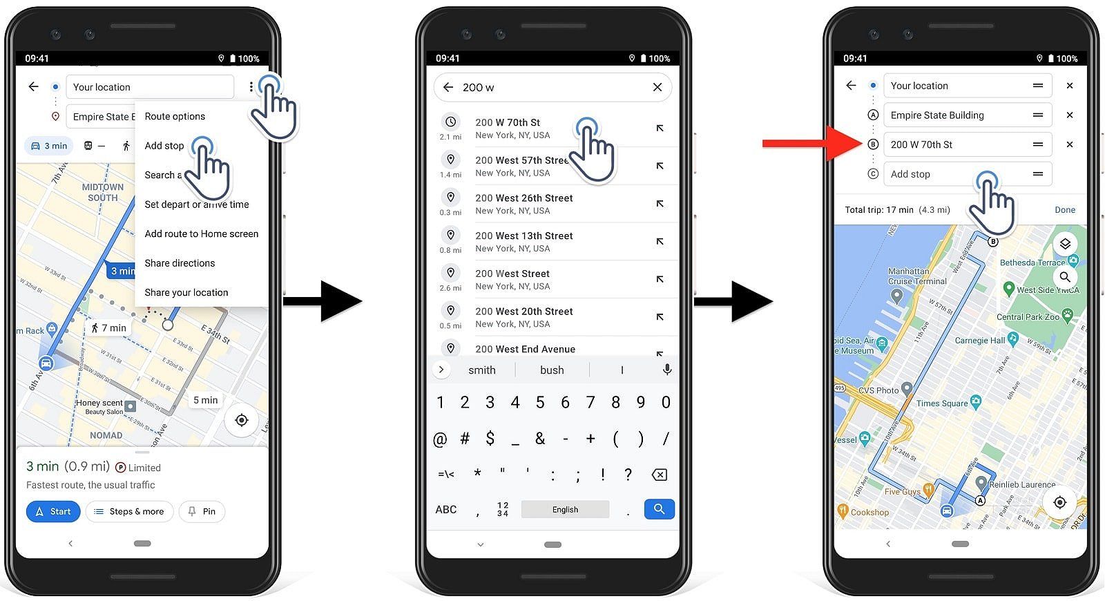 Adding multiple destinations to a multi-stop route on the Google Maps route planner app