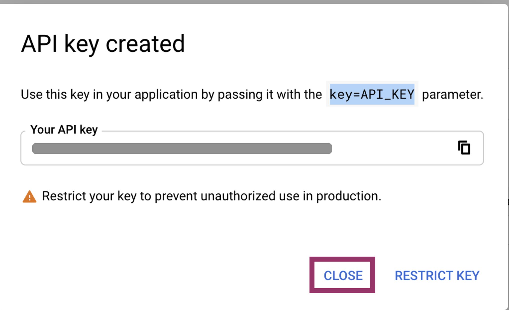 API Key Created Message