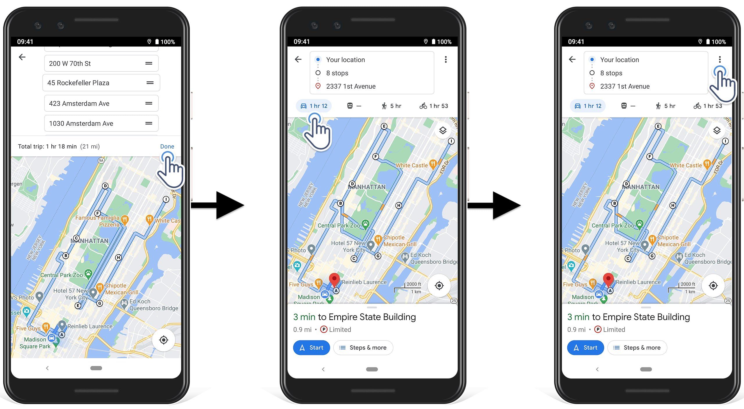 Getting driving directions to navigate a multi-stop route on the Google Maps route planner for multiple stops