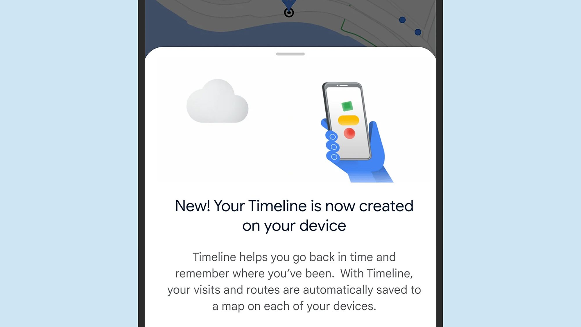 Screenshot of Google Maps timeline activation