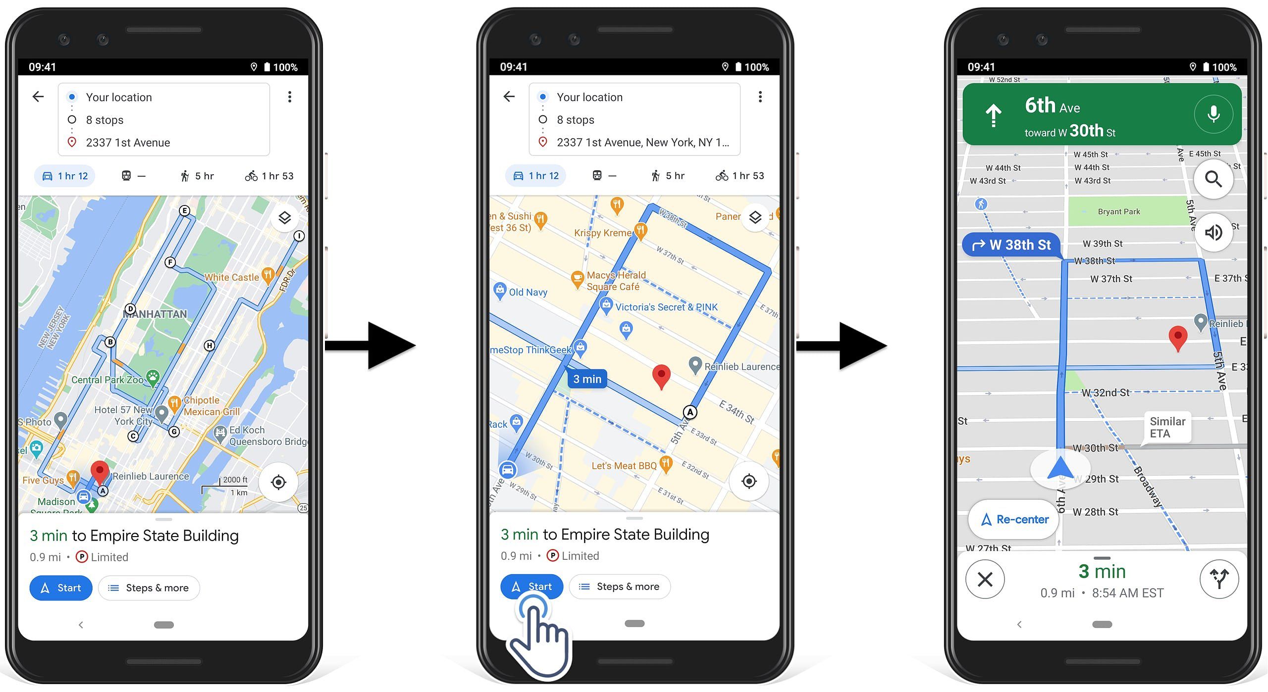 Using the Google Maps GPS Navigation to navigate a multi-stop route on the Google Maps route planner app